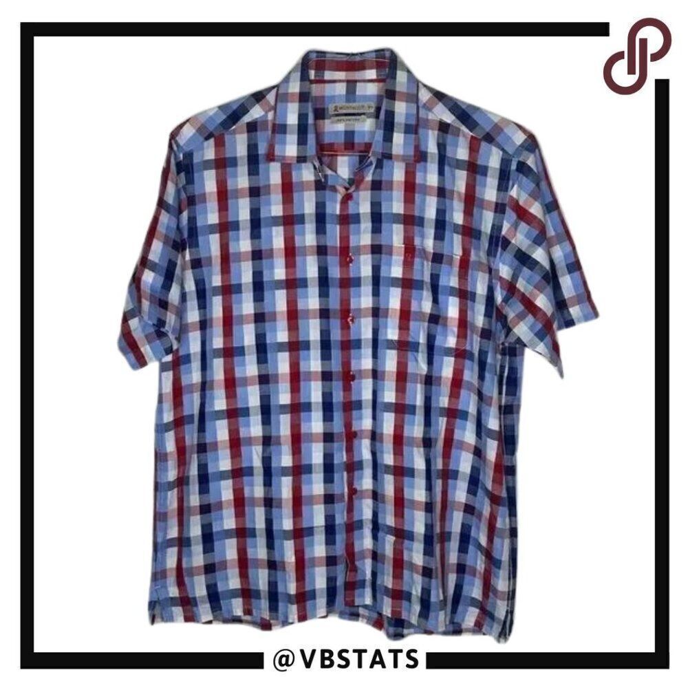 Montagut Short Sleeve Red-White-Blue Plaid Short Sleeve Shirt‎ in Size 16.5